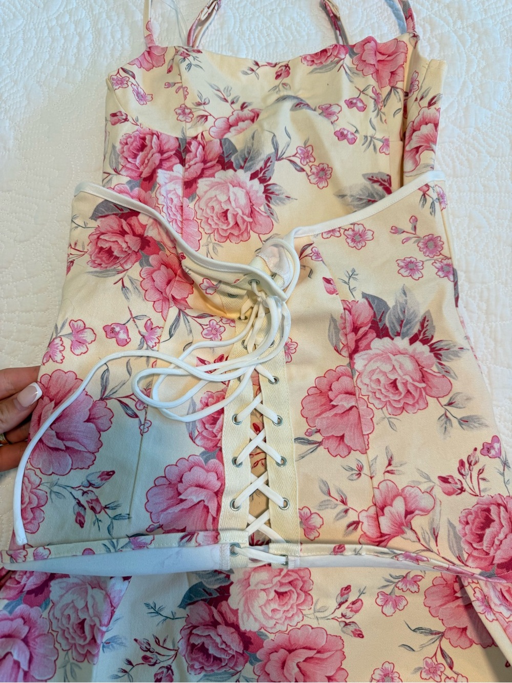 Peppermayo Cream Floral Skirt with Pink Blossom Print - Picture 2 of 4